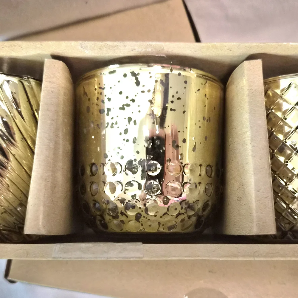 Six VOTIVE HOLDERS! Gold Glass Votive Holders - *TWO 3 PACK SETS!!!